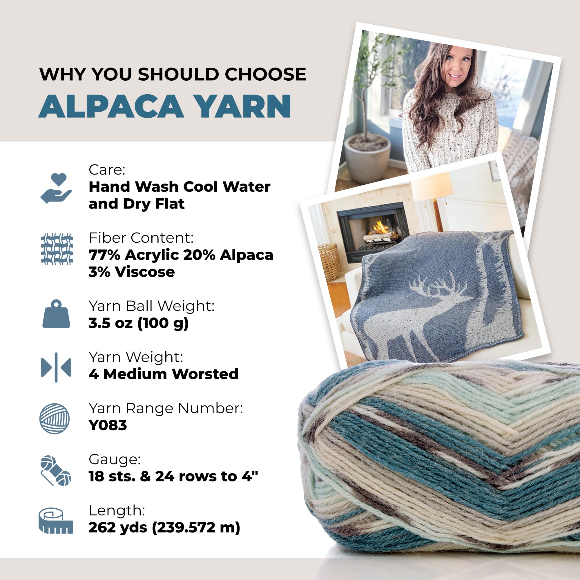 Mary Maxim Alpaca Yarn, Soft, Warm Tweed Yarn for Crocheting and Knitting, Medium Worsted Weight 4, Ideal for Scarves, Sweaters Afghans and Blankets, 262 Yards, Aqua Stripe – 1 Skein - Image 5