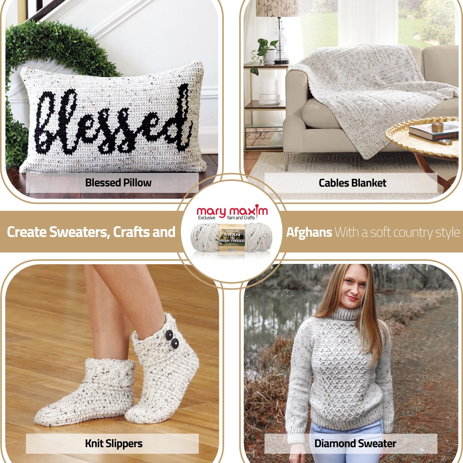 Mary Maxim Aran Irish Tweed Yarn 98% Acrylic 2% Viscose Yarn for Crocheting - Medium Worsted Weight Knitting Yarn for Sweaters, Afghans, Blankets, 205 Yards - Image 3