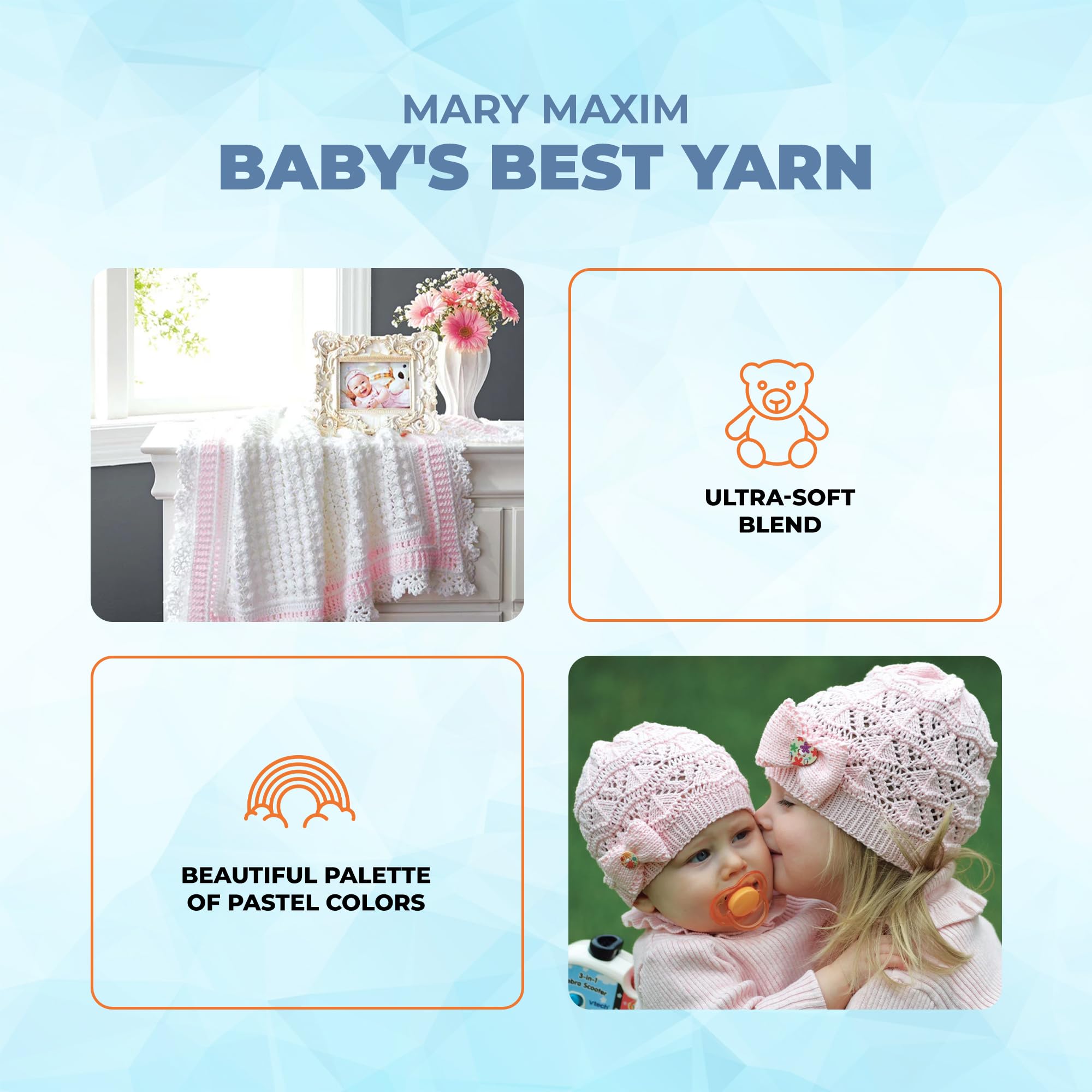 Mary Maxim Baby’s Best Blue Yarn for Crocheting and Knitting, Lightweight Size 2 Yarn for Baby Blankets, Afghans and Clothing, Soft Acrylic Nylon Blend, 171 Yards - 1 Skein - Image 3