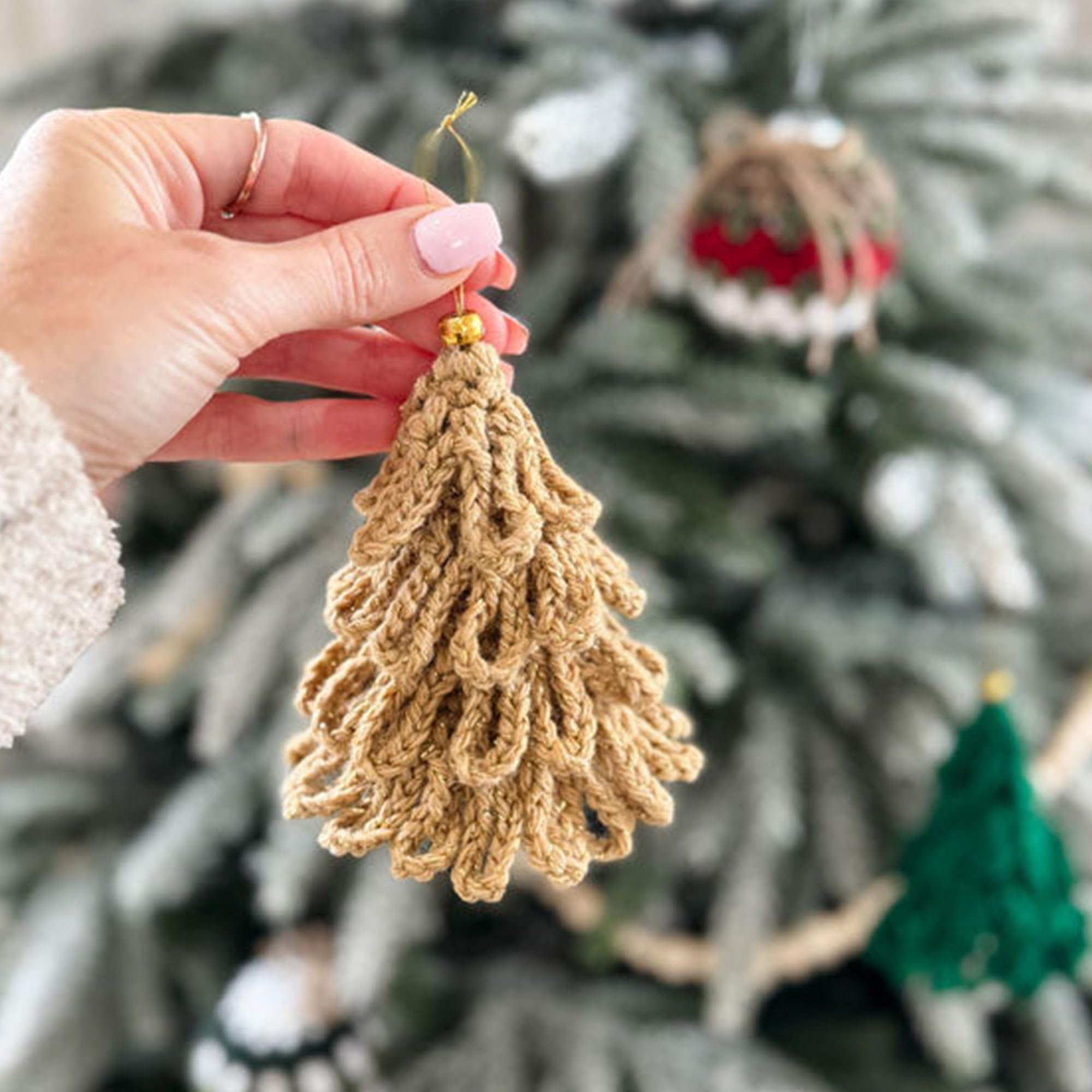 Mary Maxim Christmas Crochet Kit - Mini Loopy Trees Ornaments - Easy Crochet Christmas Tree Kit - Includes Sparkle Yarn and Pattern - Makes 24 Mini Trees - Image 4