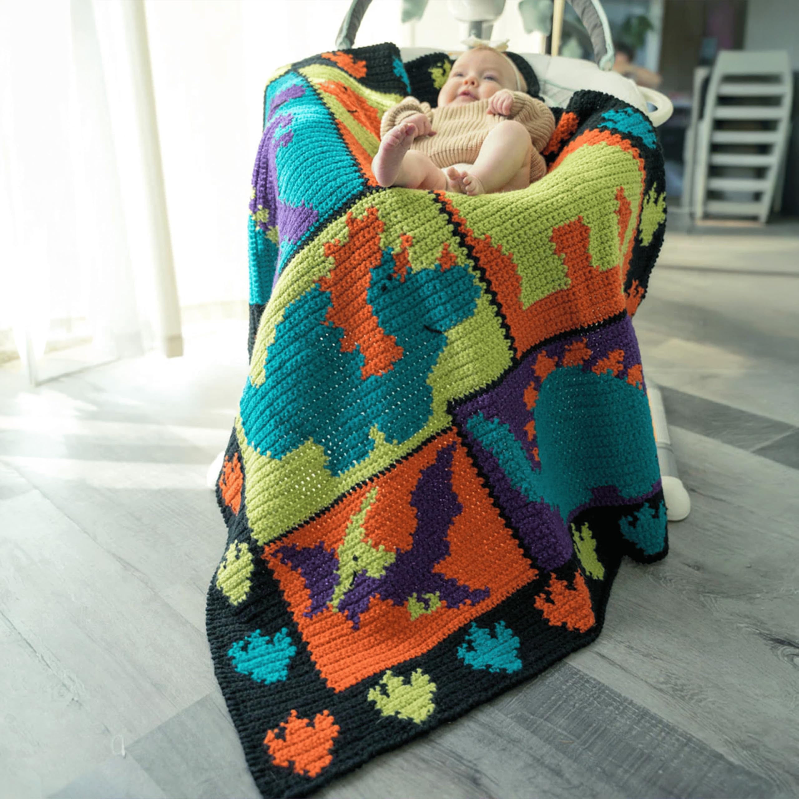 Mary Maxim Dino Friends Toddler Blanket Crochet Kit, Intermediate Crochet Blanket Kit Includes Starlette and Starlette Sparkle Yarn and Pattern, Finished Size 36 x 40 Inches - Image 5