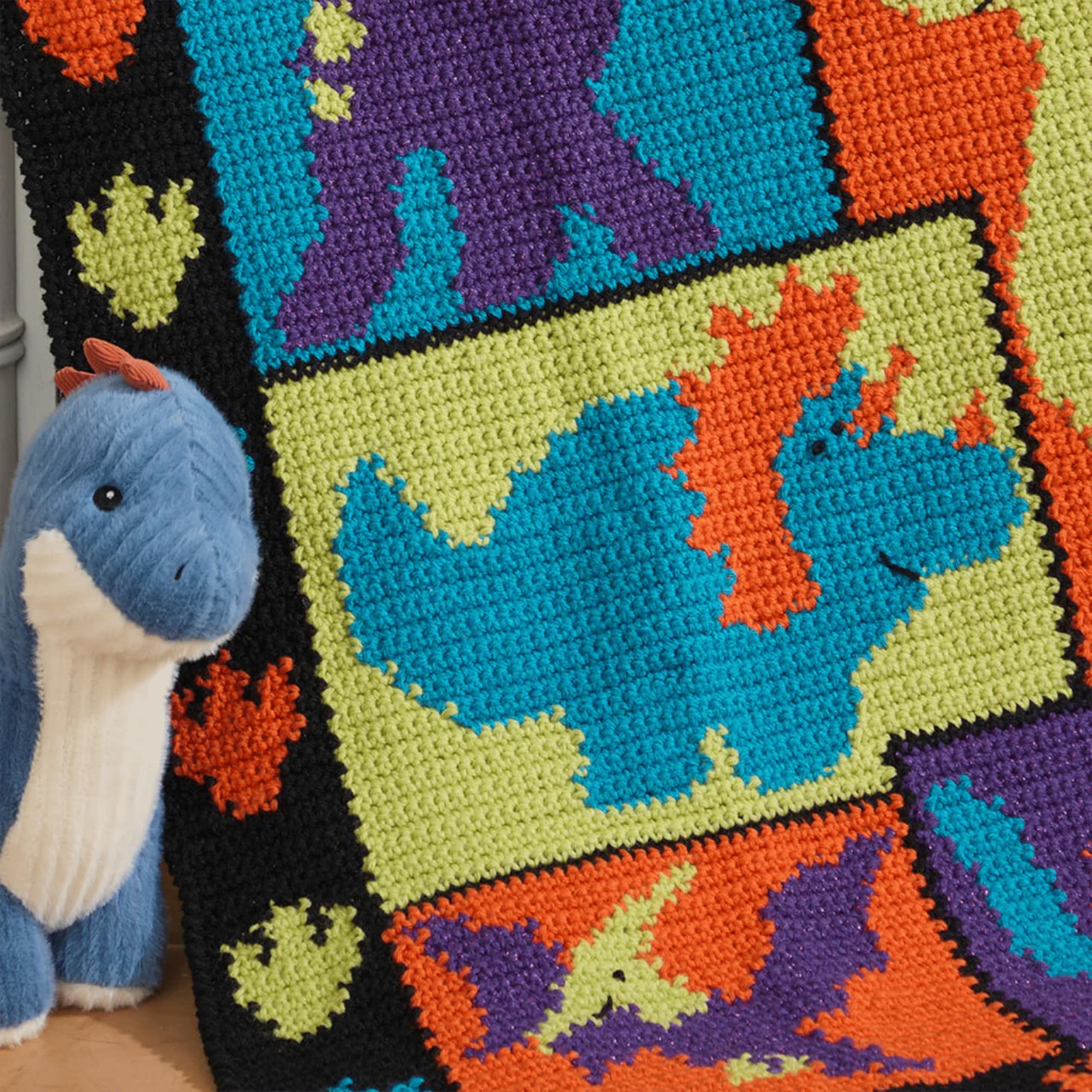 Mary Maxim Dino Friends Toddler Blanket Crochet Kit, Intermediate Crochet Blanket Kit Includes Starlette and Starlette Sparkle Yarn and Pattern, Finished Size 36 x 40 Inches - Image 6