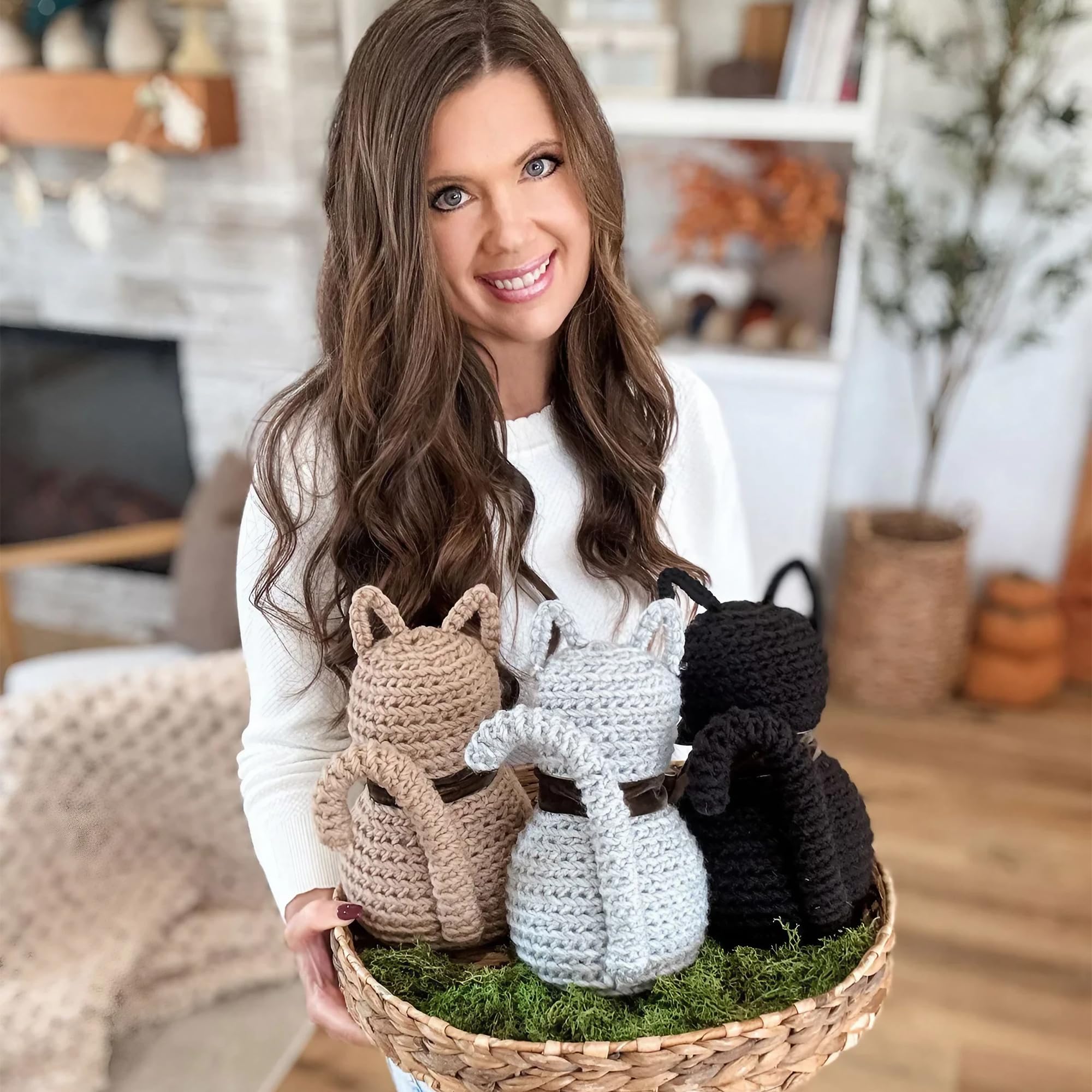 Mary Maxim Rustic Farmhouse Cat Crochet Kit, Easy Crochet Animal Kit, Amigurumi Sized Home Decor, Includes Yarn and Pattern, Makes 3 Stuffed Cats 9.5" Tall - Image 3