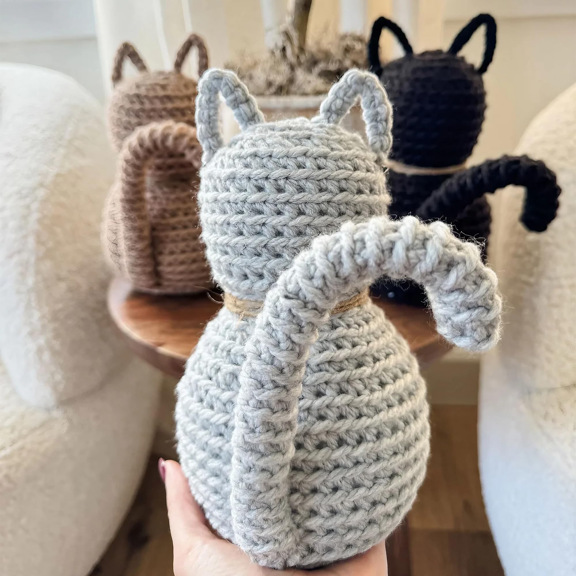 Mary Maxim Rustic Farmhouse Cat Crochet Kit, Easy Crochet Animal Kit, Amigurumi Sized Home Decor, Includes Yarn and Pattern, Makes 3 Stuffed Cats 9.5" Tall - Image 4