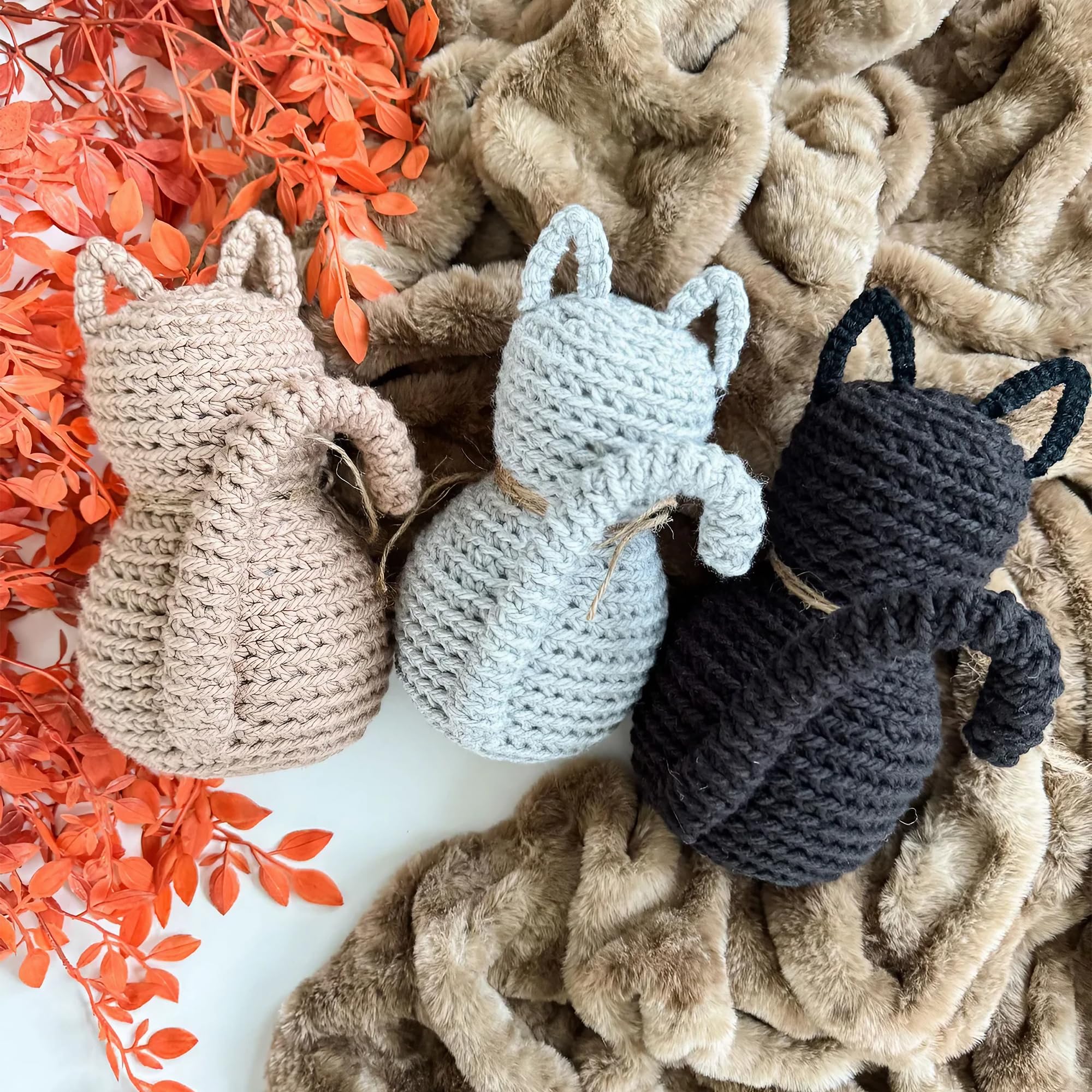 Mary Maxim Rustic Farmhouse Cat Crochet Kit, Easy Crochet Animal Kit, Amigurumi Sized Home Decor, Includes Yarn and Pattern, Makes 3 Stuffed Cats 9.5" Tall - Image 5