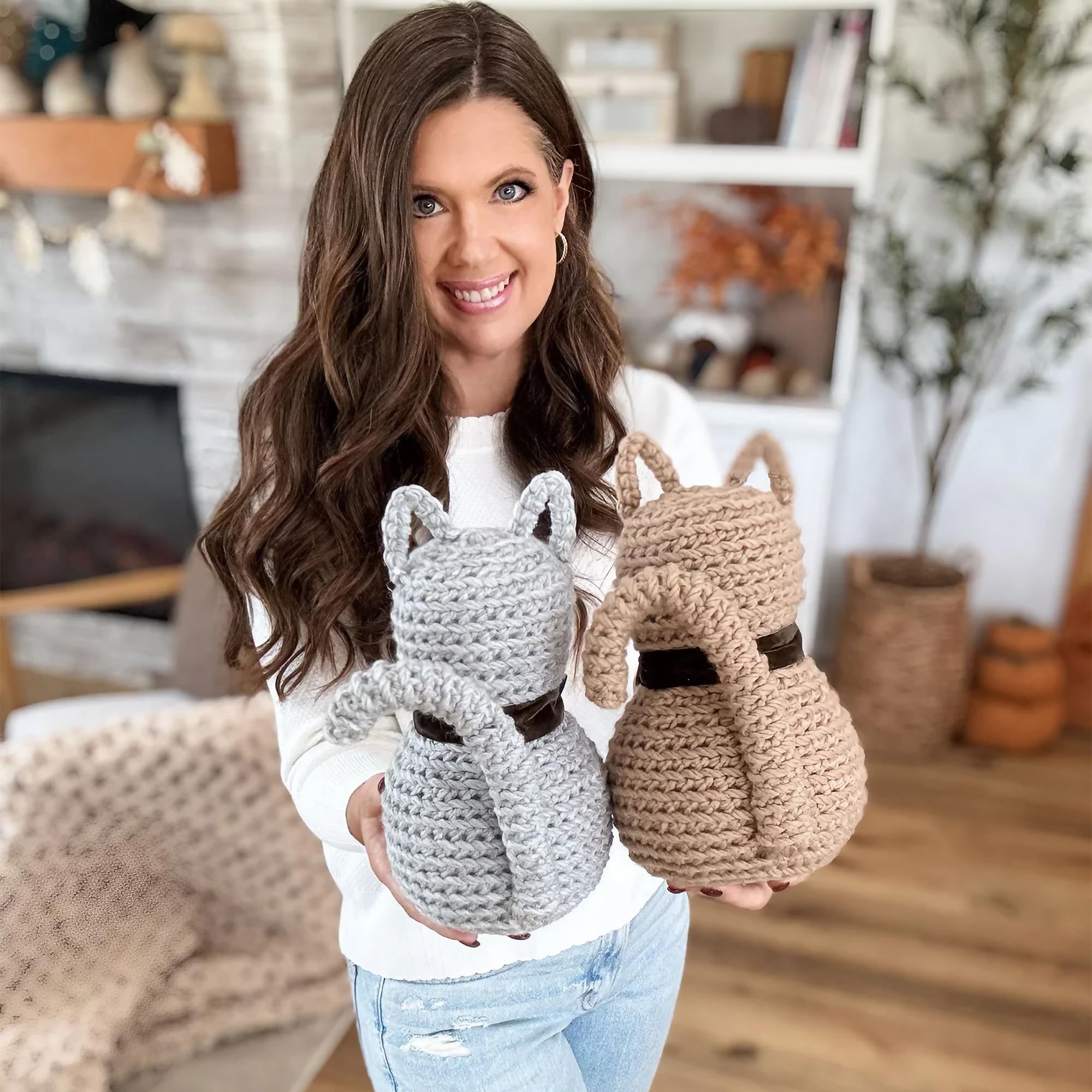 Mary Maxim Rustic Farmhouse Cat Crochet Kit, Easy Crochet Animal Kit, Amigurumi Sized Home Decor, Includes Yarn and Pattern, Makes 3 Stuffed Cats 9.5" Tall - Image 6