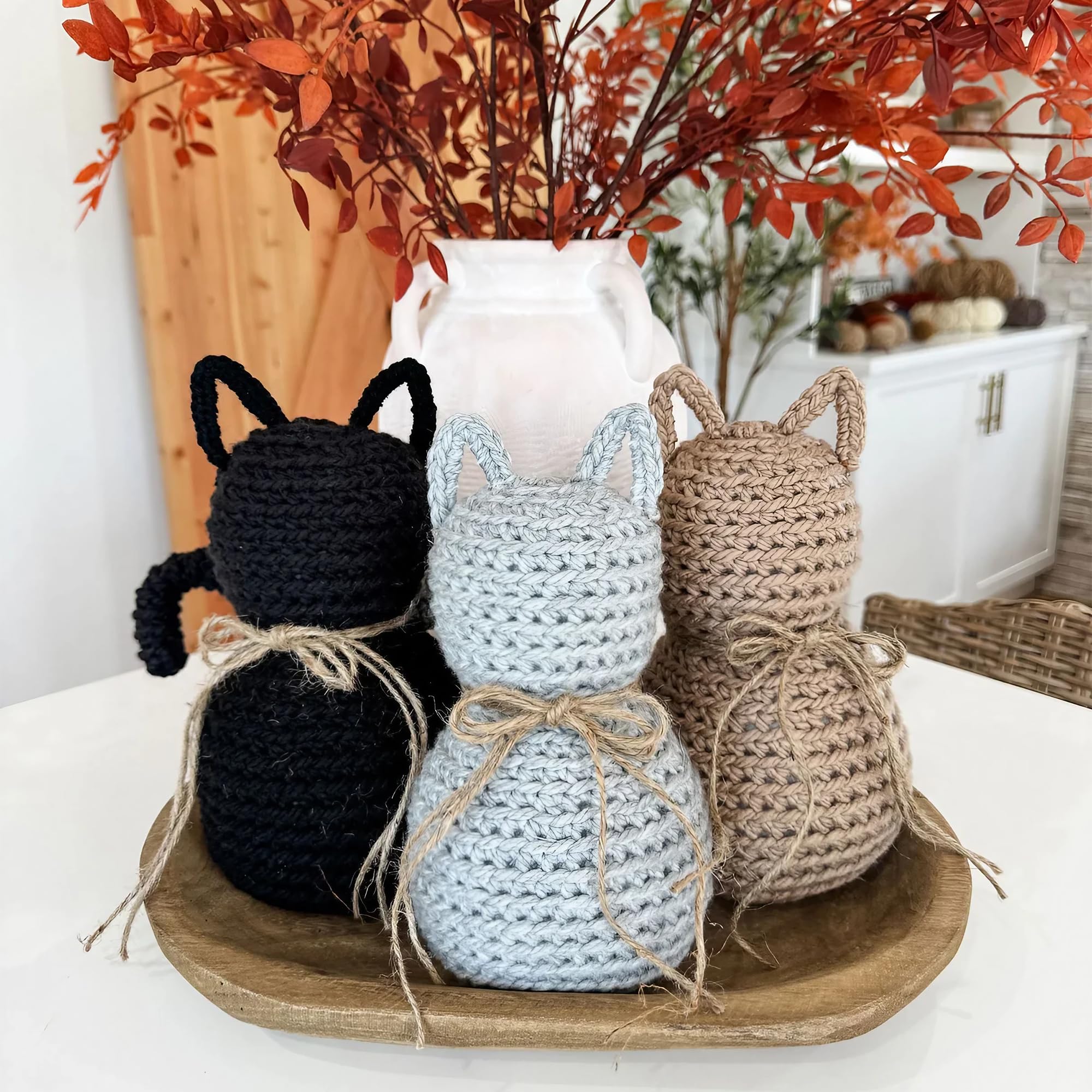 Mary Maxim Rustic Farmhouse Cat Crochet Kit, Easy Crochet Animal Kit, Amigurumi Sized Home Decor, Includes Yarn and Pattern, Makes 3 Stuffed Cats 9.5" Tall - Image 7