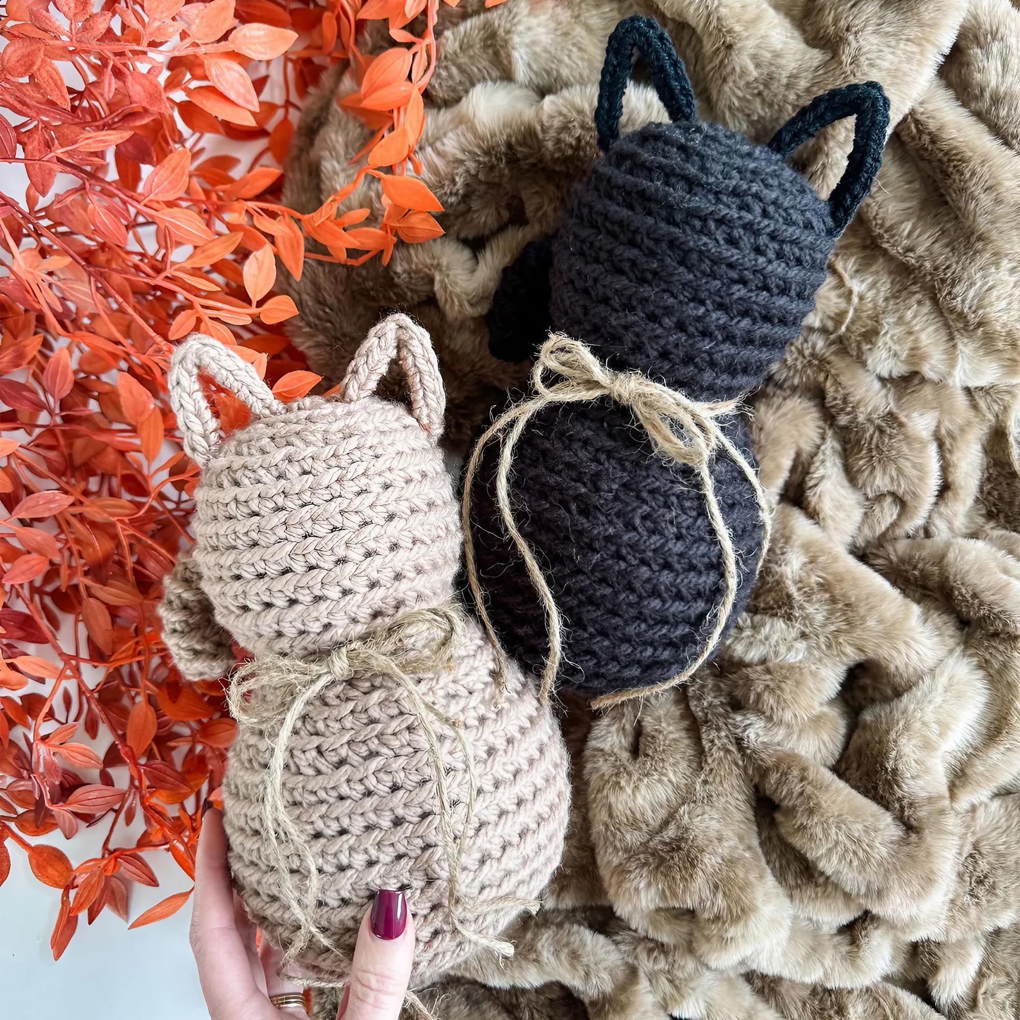 Mary Maxim Rustic Farmhouse Cat Crochet Kit, Easy Crochet Animal Kit, Amigurumi Sized Home Decor, Includes Yarn and Pattern, Makes 3 Stuffed Cats 9.5" Tall - Image 8