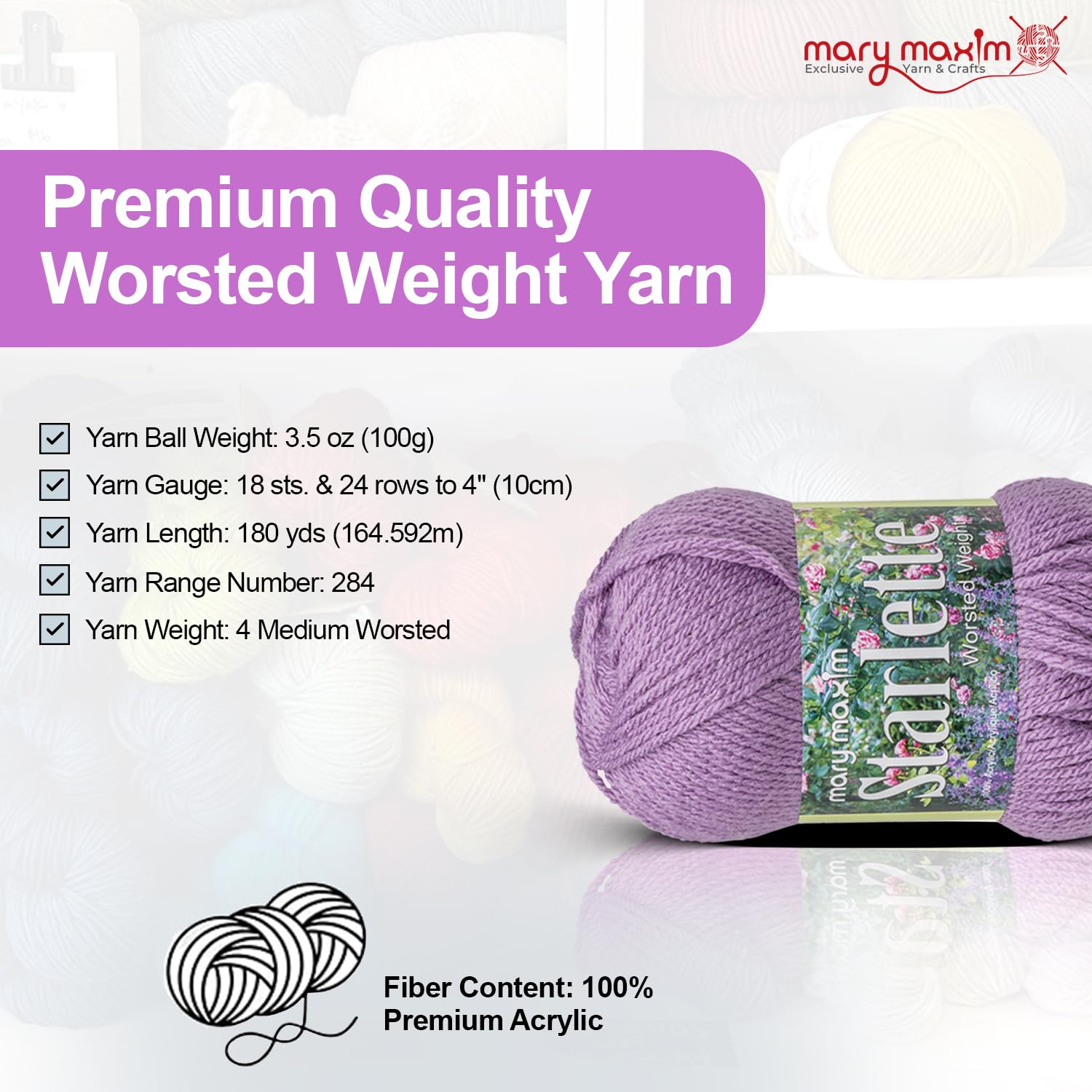 Mary Maxim Starlette, Crochet Yarn, Soft Acrylic Purple Yarn for Afghans, Blankets, Clothing and More, 180 Yards, Amethyst - 1 Skein - Image 4