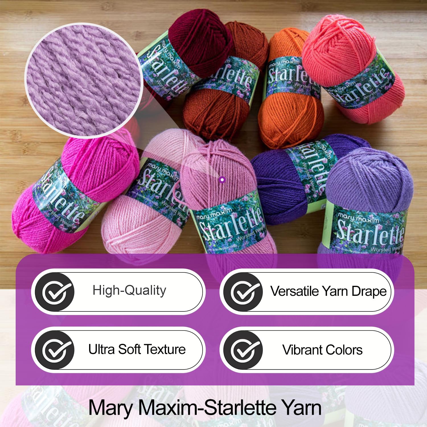 Mary Maxim Starlette, Crochet Yarn, Soft Acrylic Purple Yarn for Afghans, Blankets, Clothing and More, 180 Yards, Amethyst - 1 Skein - Image 6
