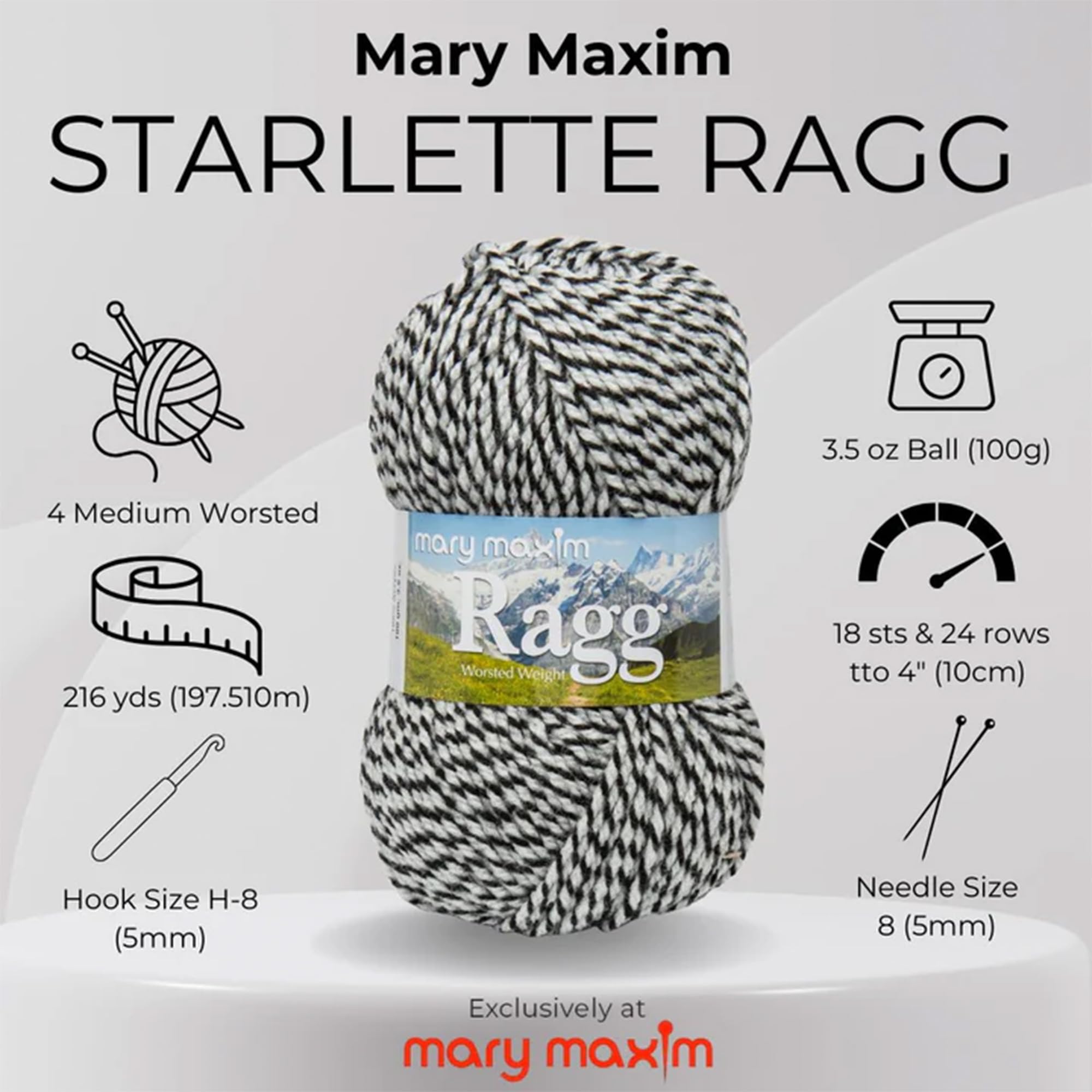 Mary Maxim Starlette Ragg Yarn “Black” | 4 Medium Worsted Weight Yarn for Knit & Crochet Projects | 100% Acrylic | 3 Ply - 216 Yards - Image 3