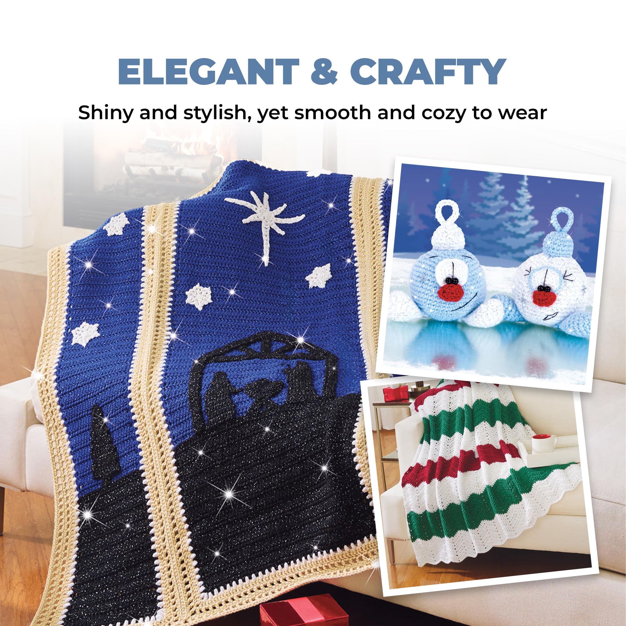 Mary Maxim Starlette Sparkle Yarn, Medium Worsted Weight Yarn for Knitting and Crocheting, Acrylic Polyester Blend for Blankets, Clothing, and Decor, 196 Yards Black - Image 4