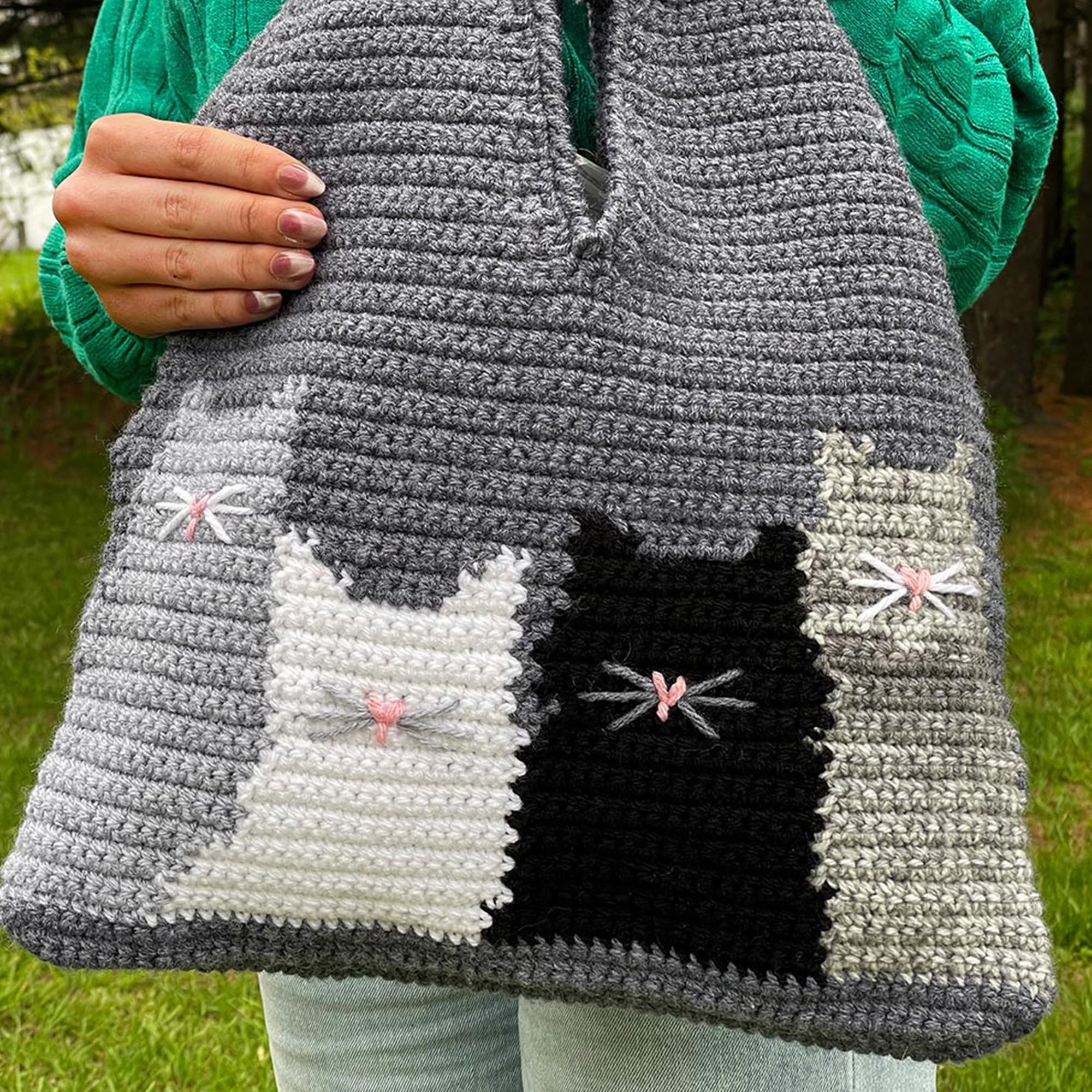 Mary Maxim Whisker Wishes Crochet Bag Kit with Cat Motif - Crochet Handbag Kit with Starlette Yarn and Pattern, Finished Size 14.5" x 16" - Image 3